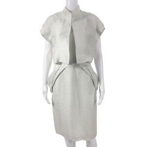 Luca Luca Women Gray Skirt Suit Short Sleeve Mock Neck 78% Linen Size 40